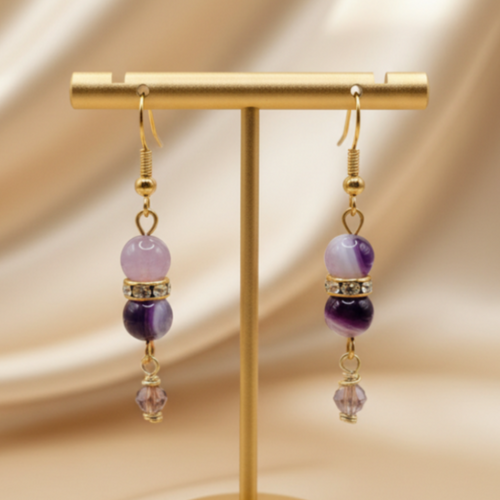 Amethyst Drop Earrings - Warm Beige Background