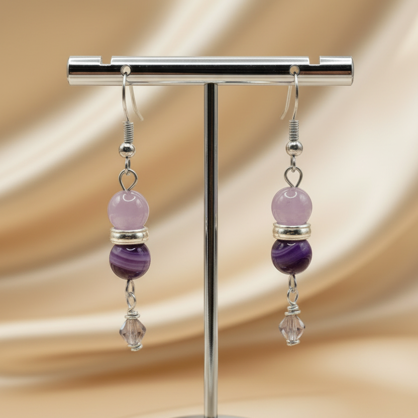 Amethyst Earrings on Silver Stand