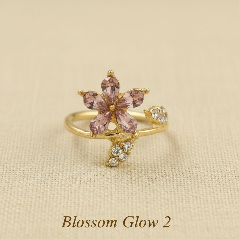 Blossom Glow 2 - Pink Crystal Flower Ring