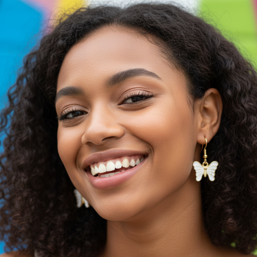 Butterfly earrings on African model