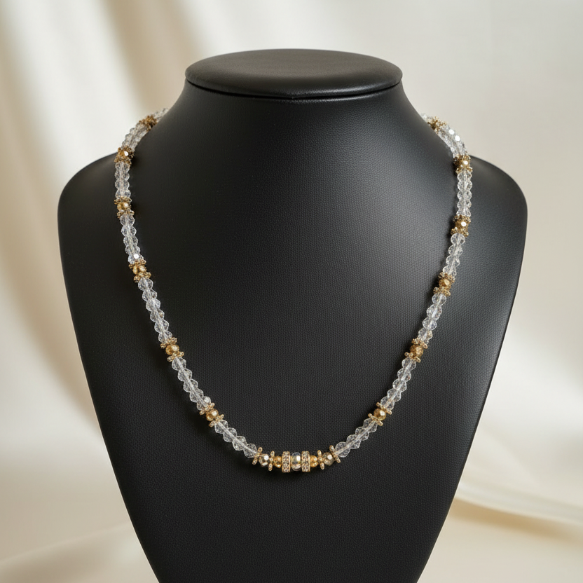 Crystal Goddess Necklace - Holder on Cream Silk