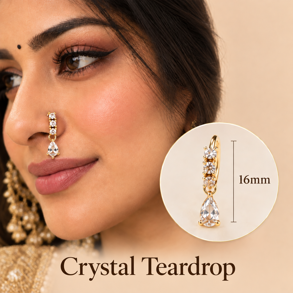 Crystal Teardrop nose ring with name added