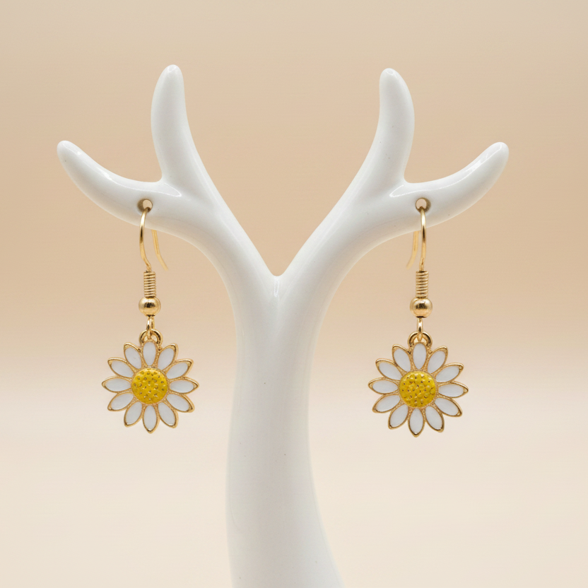 Daisy earrings on branch holder