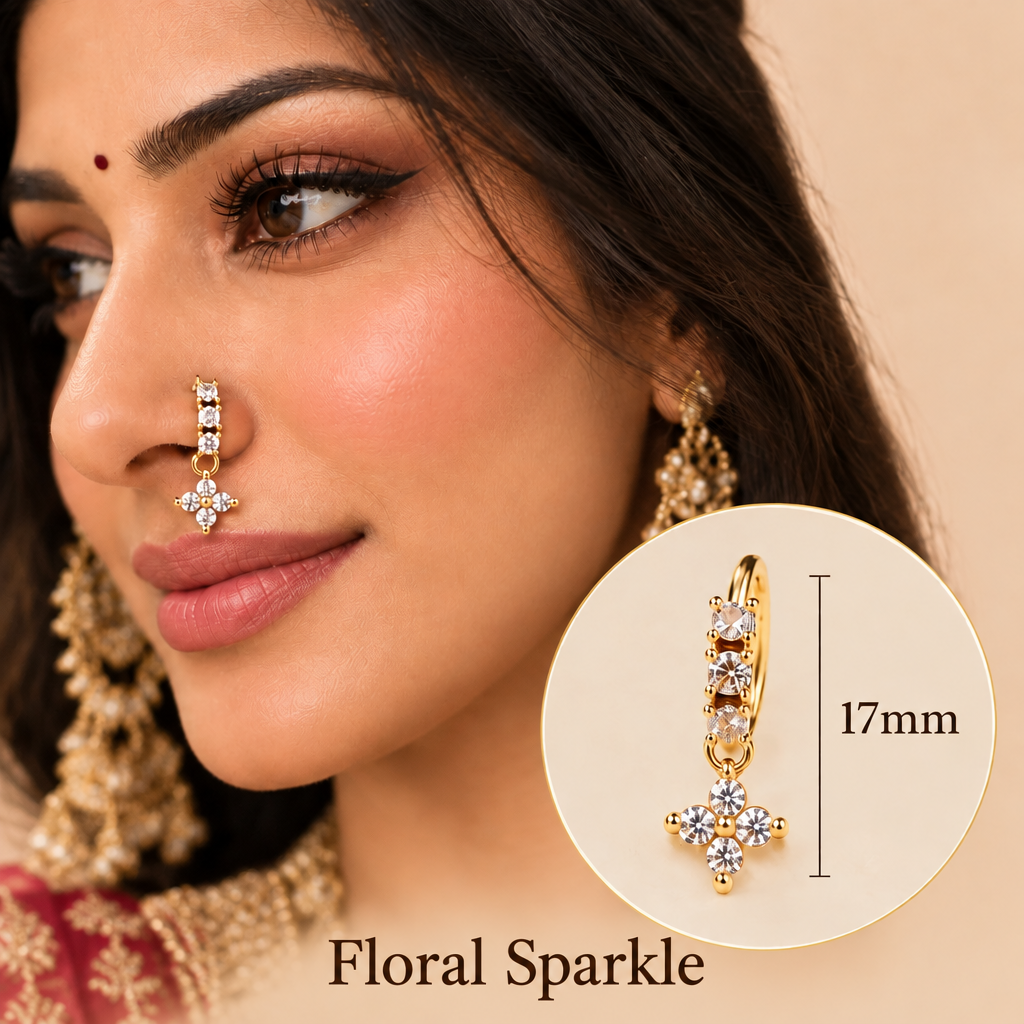 Floral Sparkle nose ring with name added