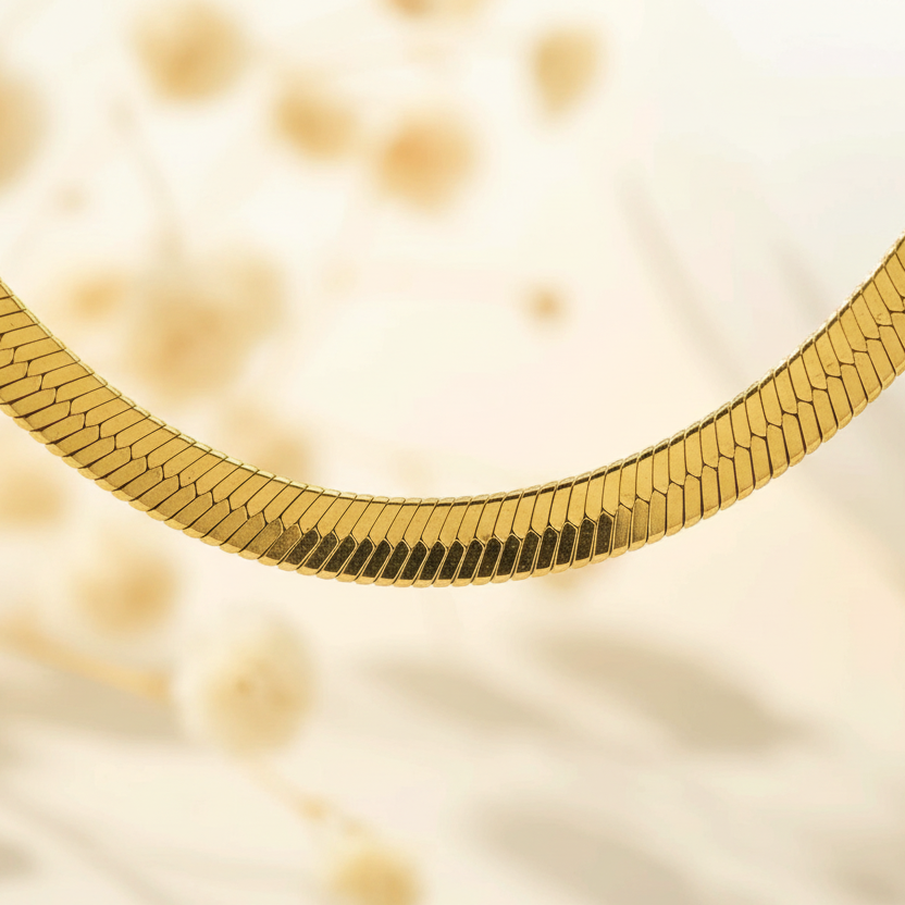 Gold Herringbone Chain Close-Up