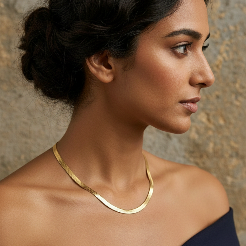 Gold Herringbone Necklace - Off Shoulder & Updo