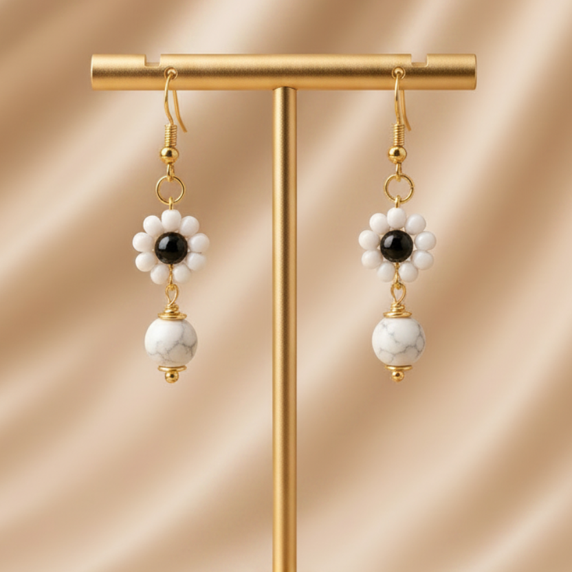 Howlite Bloom Earrings - Gold
