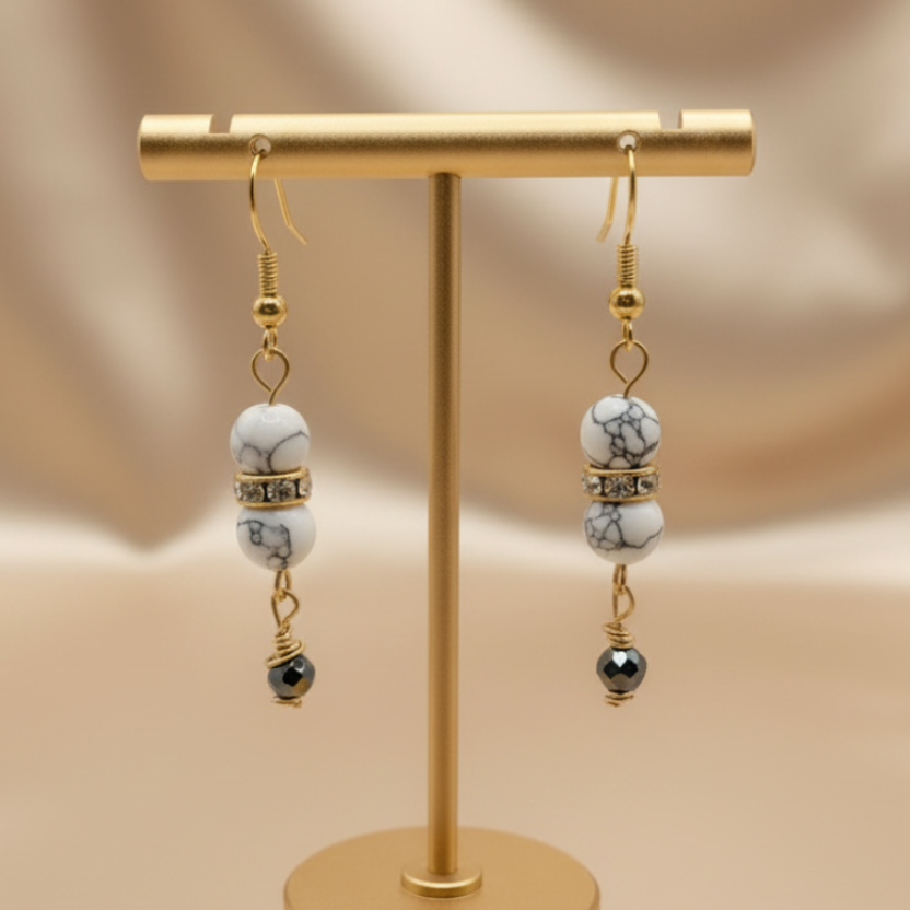 Howlite Drop Earrings - Clean Background Zoomed