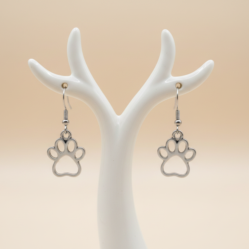 Paw print earrings on branch holder