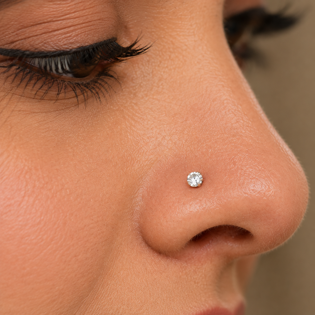 Square nose stud close-up