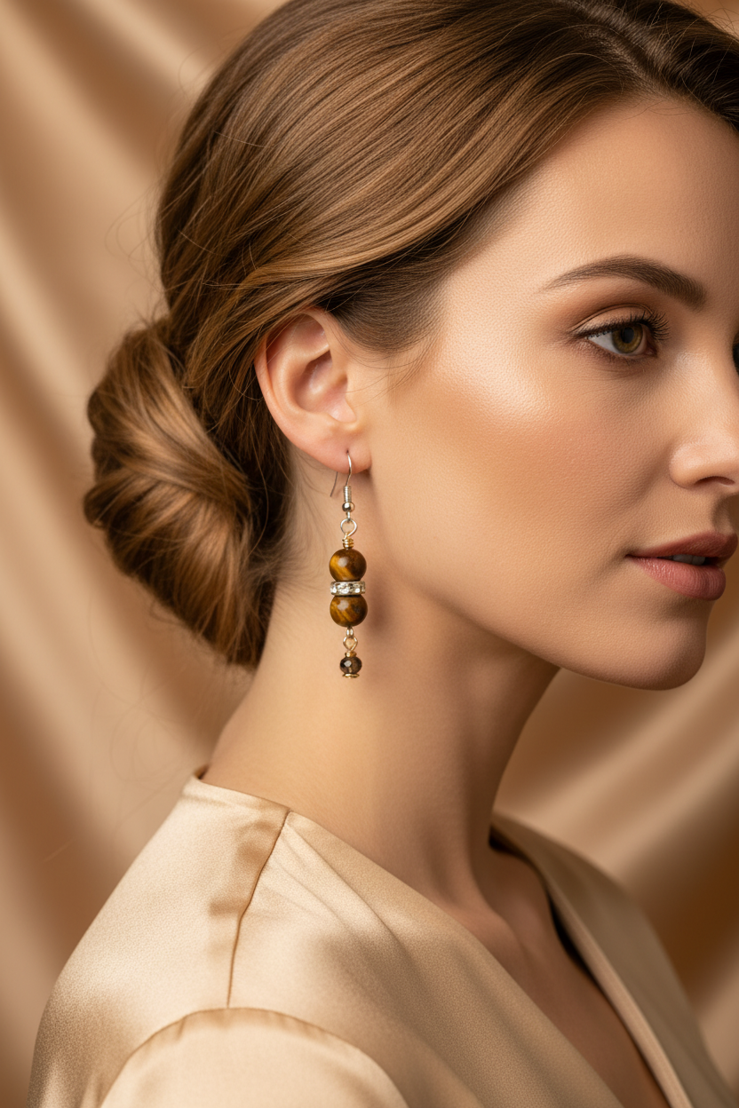 Tiger's Eye Earrings on Model