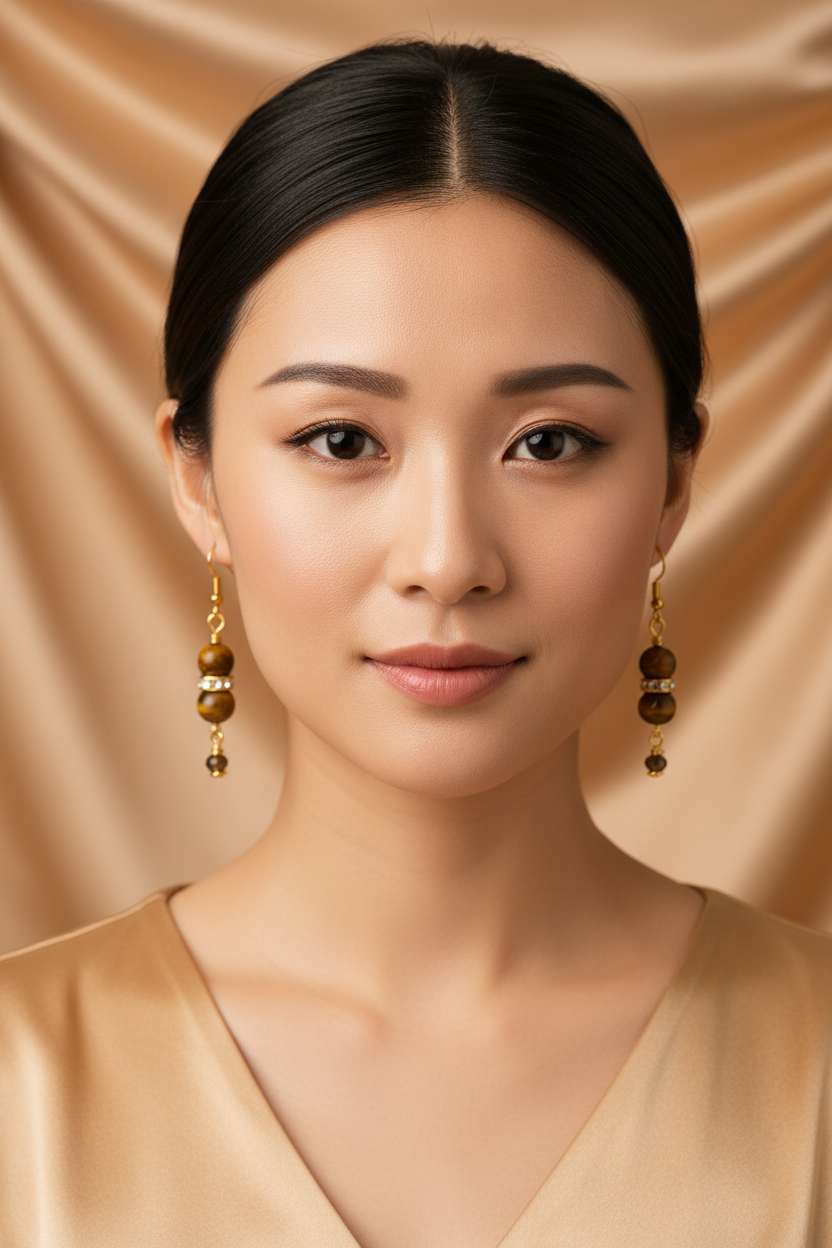 Tiger's Eye Earrings on Model