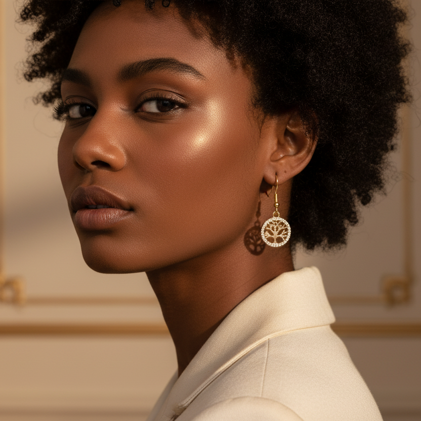 Tree of Life Earrings on African Model