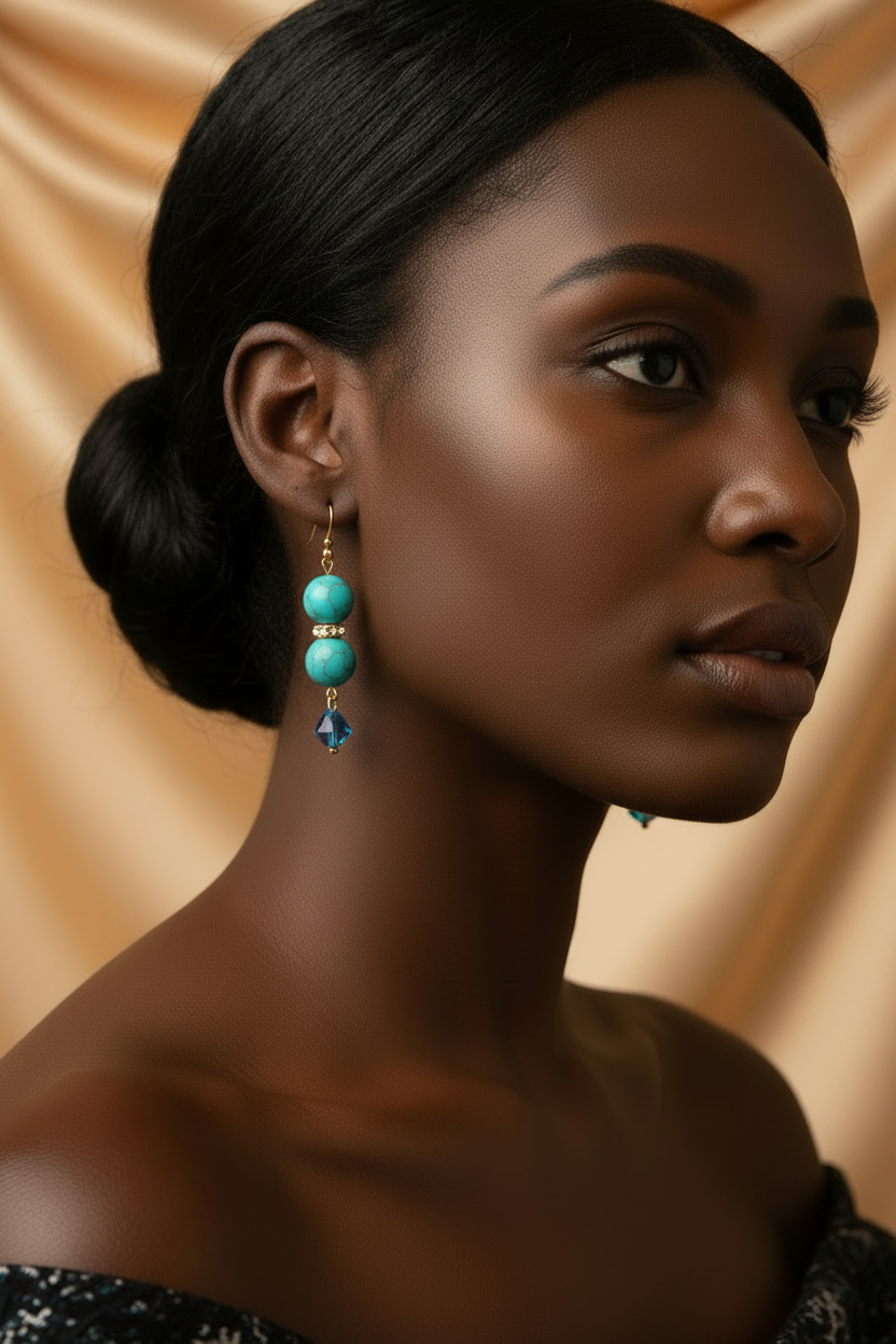 Turquoise Earrings on Dressed African Model